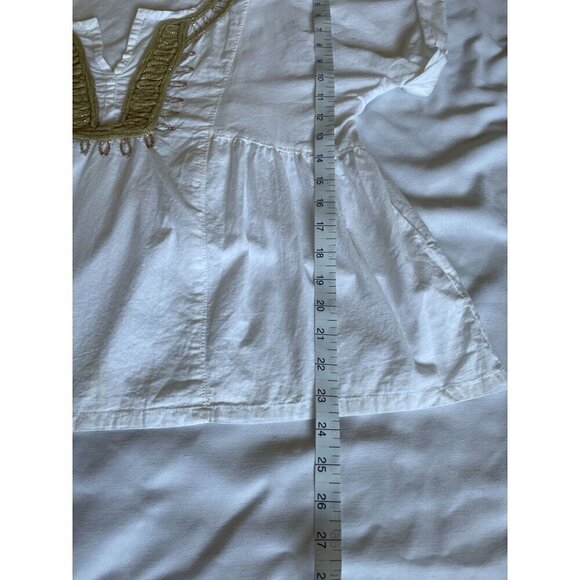 Calvin Klein Jeans White Embroidered Blouse Top Sz XL Sparkly Trim Cotton - Picture 10 of 11